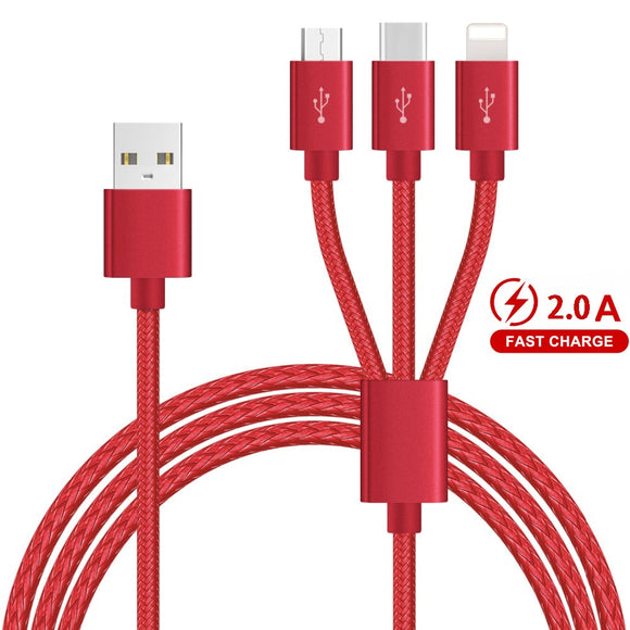 3 in 1 Micro USB Cable 2A Fast Charging Sync Quick Charger